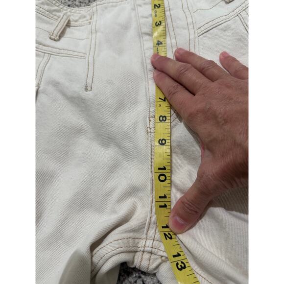 We The Free Free People High Rise Straight Pleated Frayed Hem Jeans Cream, 27 - Picture 5 of 7